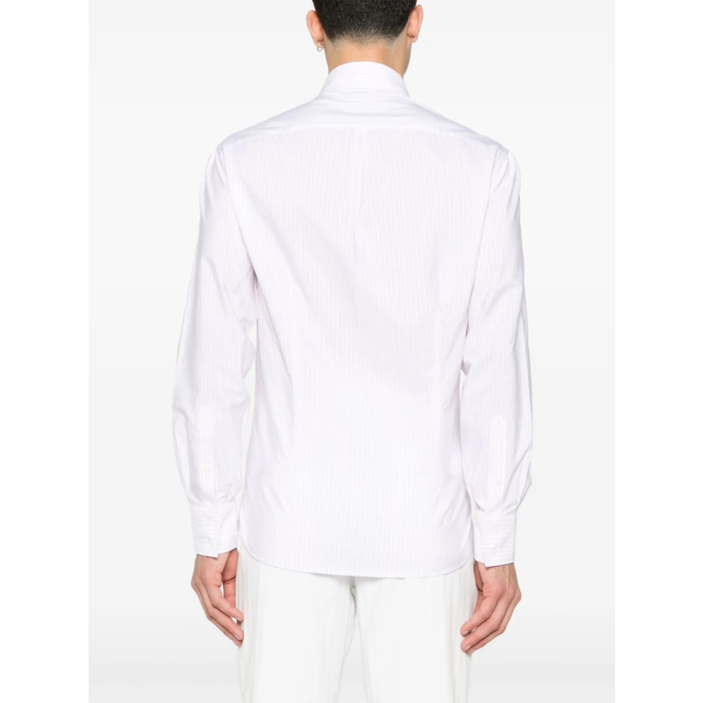 BRUNELLO CUCINELLI Gestreept overhemd met knoopsluiting White Heren