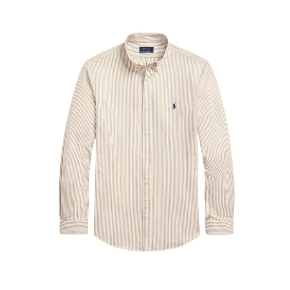 Polo Ralph Lauren Randig Stretch Bomull Slim Skjorta Beige, Herr