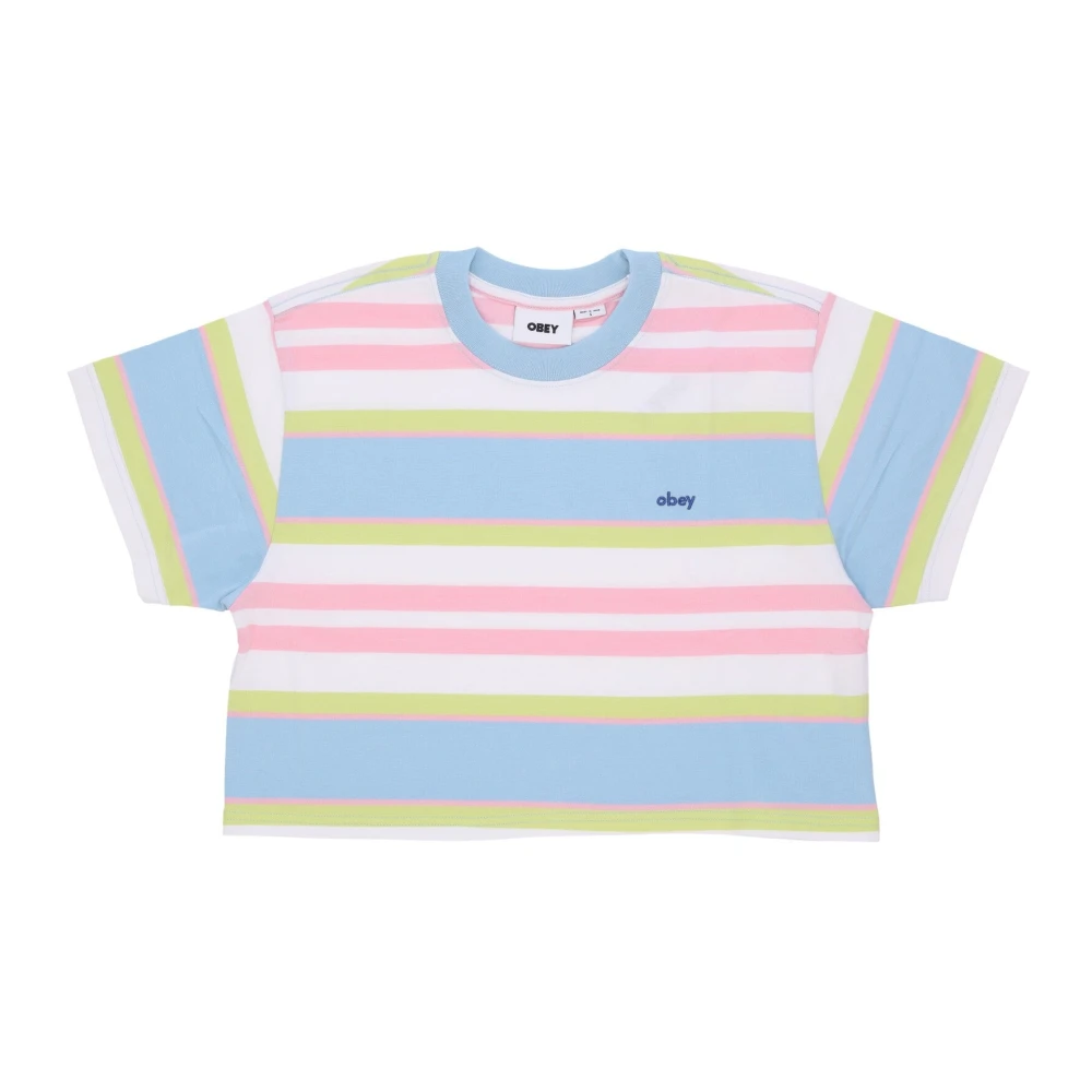 Obey Sky Blue Gestreepte Cropped Tee Multicolor Dames
