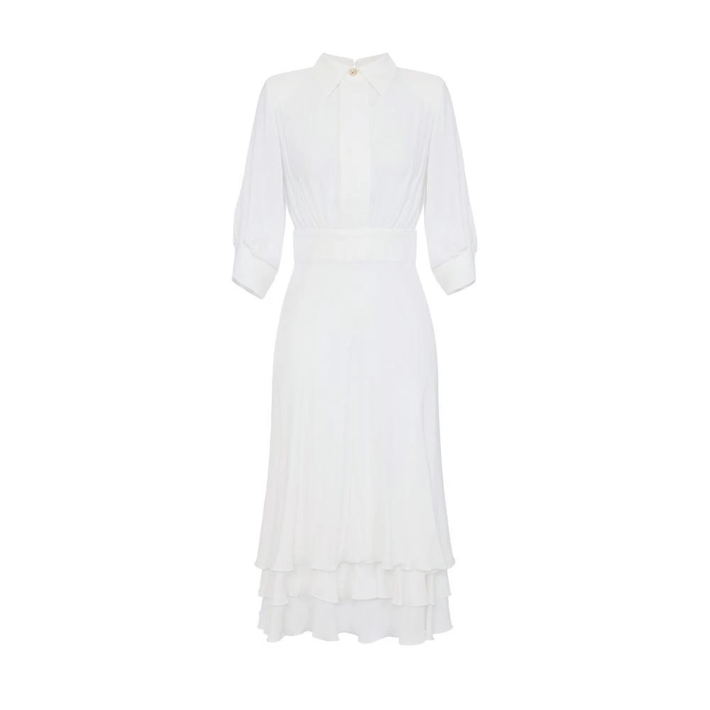 Elisabetta Franchi White Dress In Viscose Georgette Fabric - Female - Midi Dresses - Xs - Dresses