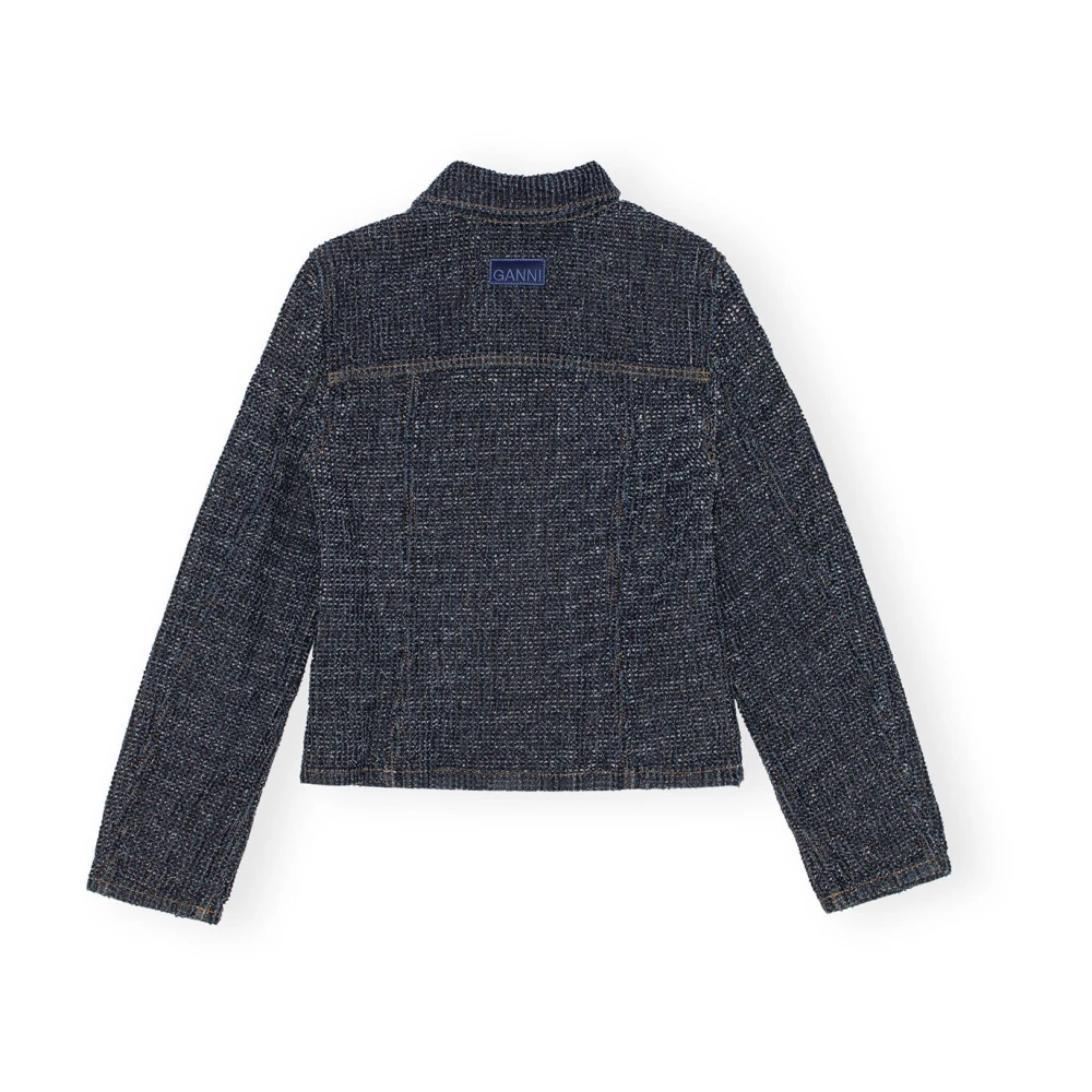 Ganni Fluffy Denim Getailleerde Blazer Blue Dames