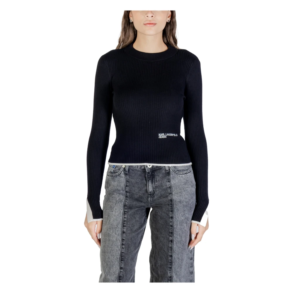 Karl Lagerfeld Women's Black Round-Neck Knitwear, L, Klj Mock Neck Jumper A3w18006