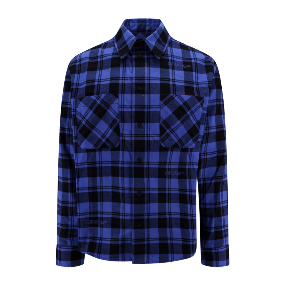Off White Blauw Geruite Katoenen Overhemd voor Mannen Blue Heren