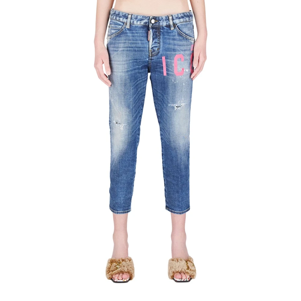 Dsquared2 Icon Crop Jeans - Medium Tvätt Blue, Dam