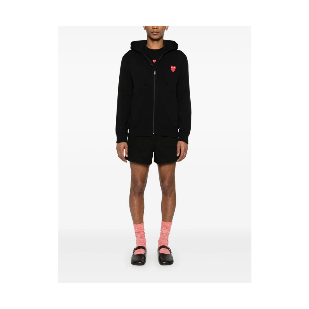Comme des Garçons Play Zwarte hoodie met dubbel hart-patch Black Heren