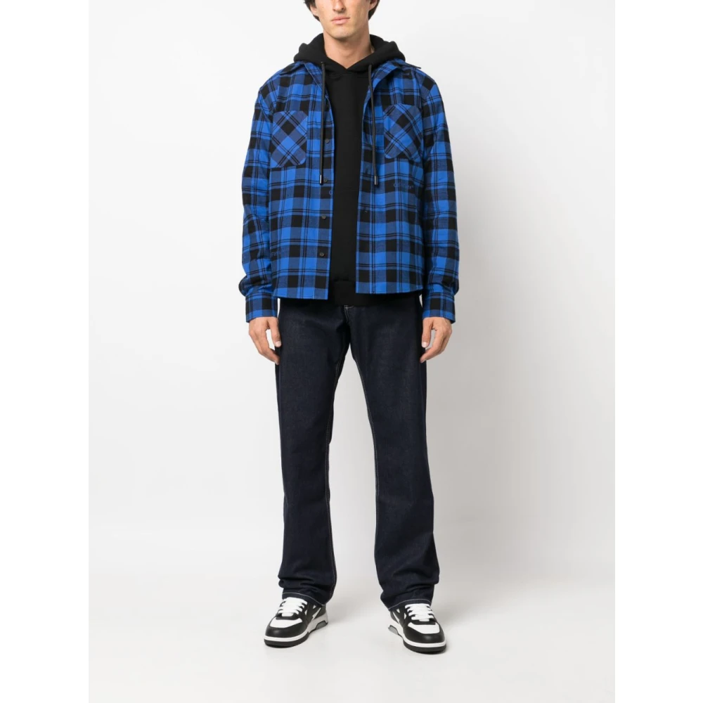 Off White Blauw geruite zip-up shirt Blue Heren