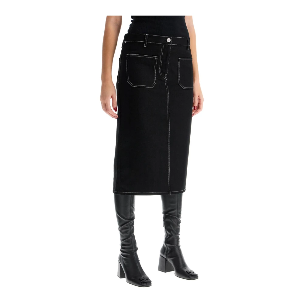 Courrèges Stretch denim midi rok met splitzakken Black Dames