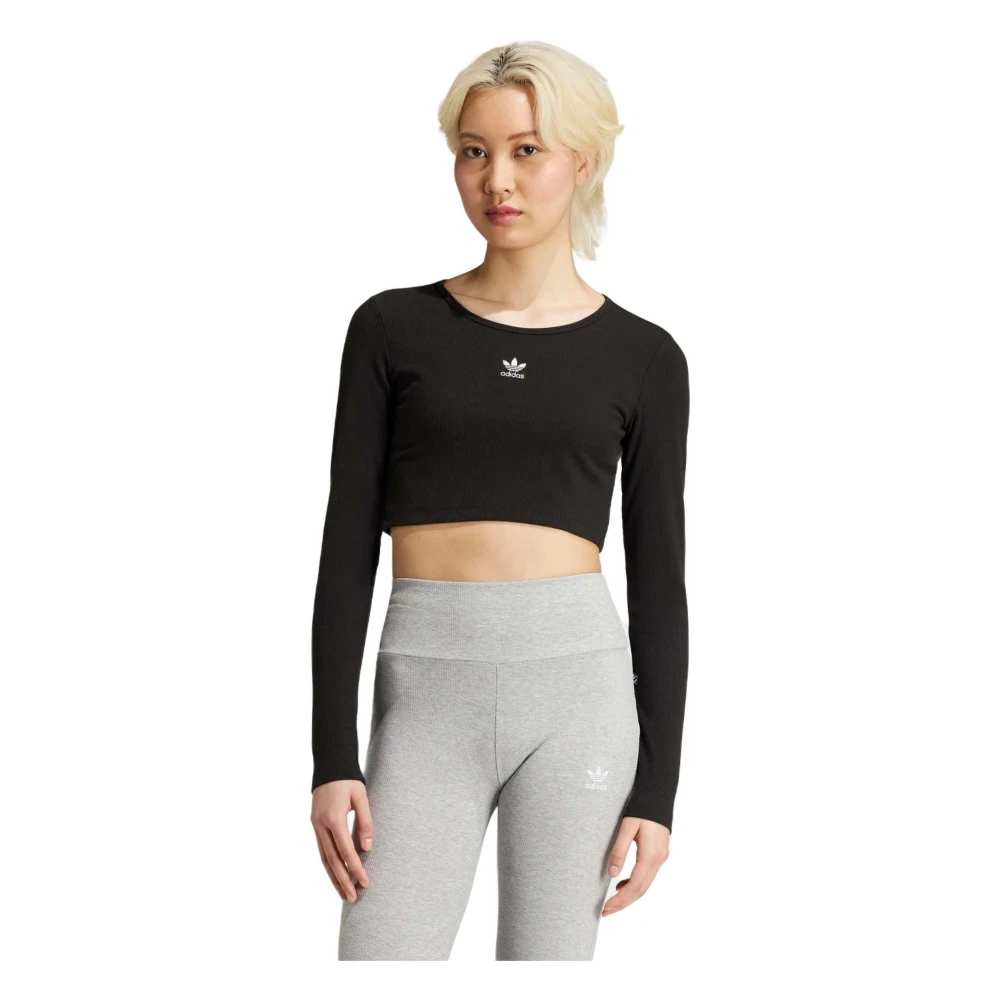 Adidas Essentials Geribbelde Crop Longsleeve T-shirt Black Dames