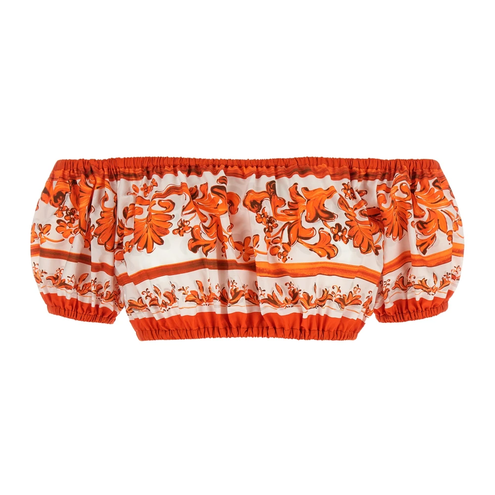 Dolce & Gabbana Women's Orange Blouses, S, Majolica-Print Poplin Top
