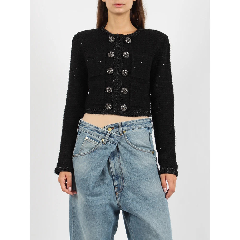 Self Portrait Paillet Crop Tweed Gebreid Jack Black Dames