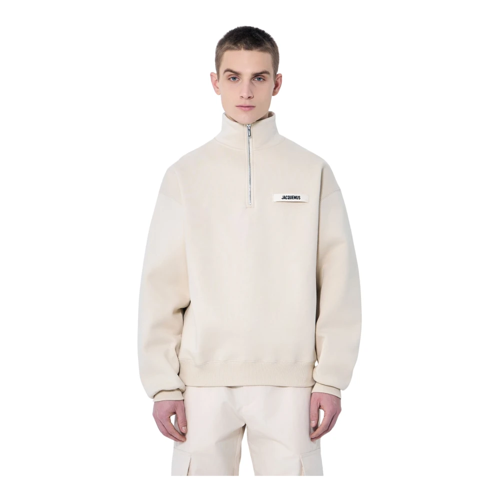 Jacquemus Beige Katoen Fleece Staande Kraag Jas Beige Heren