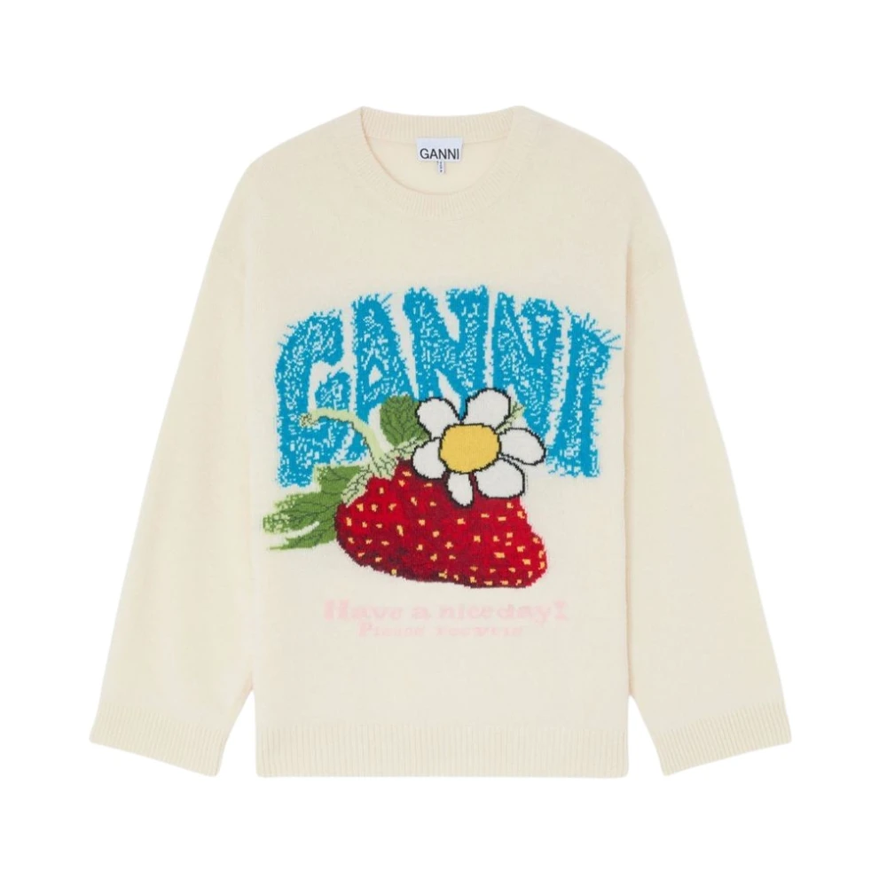 Ganni Jumpers White - Female - Round-Neck Knitwear - White - S - Knitwear
