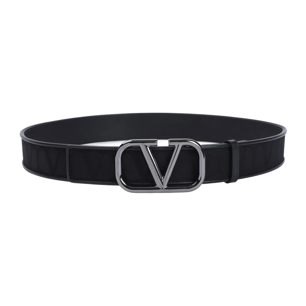 Valentino Garavani Zwart Leren Vlogo Gesp Riem Black Heren