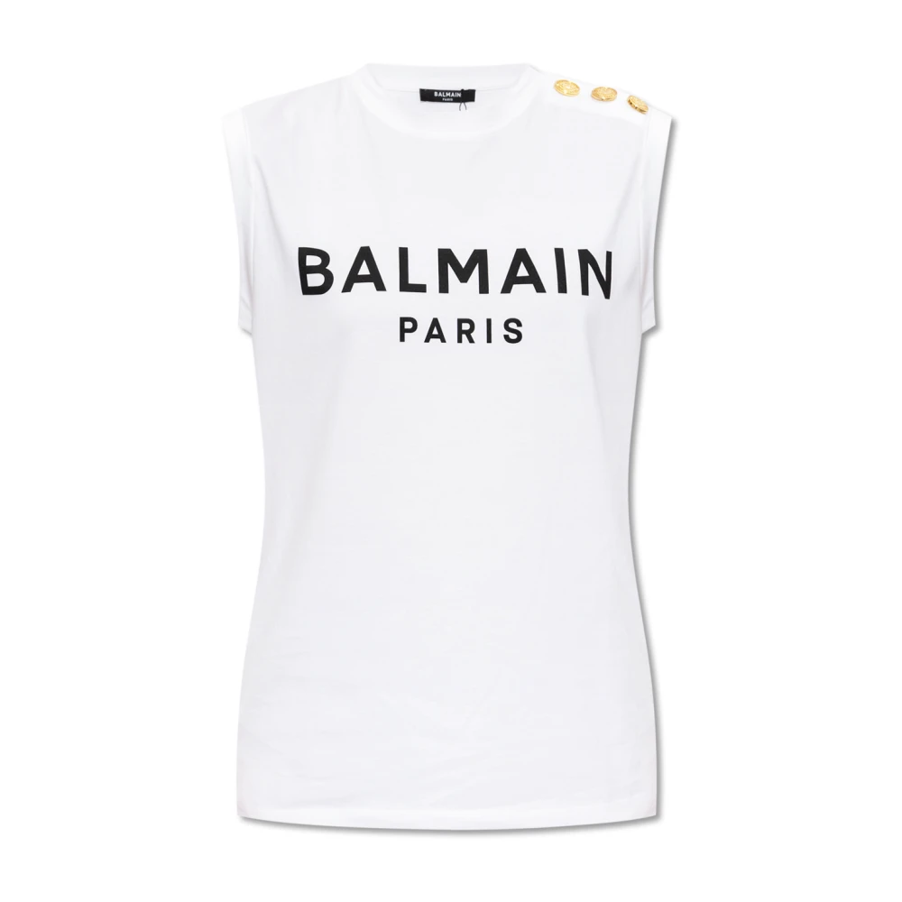 Balmain Mouwloos T-shirt met logo White Dames