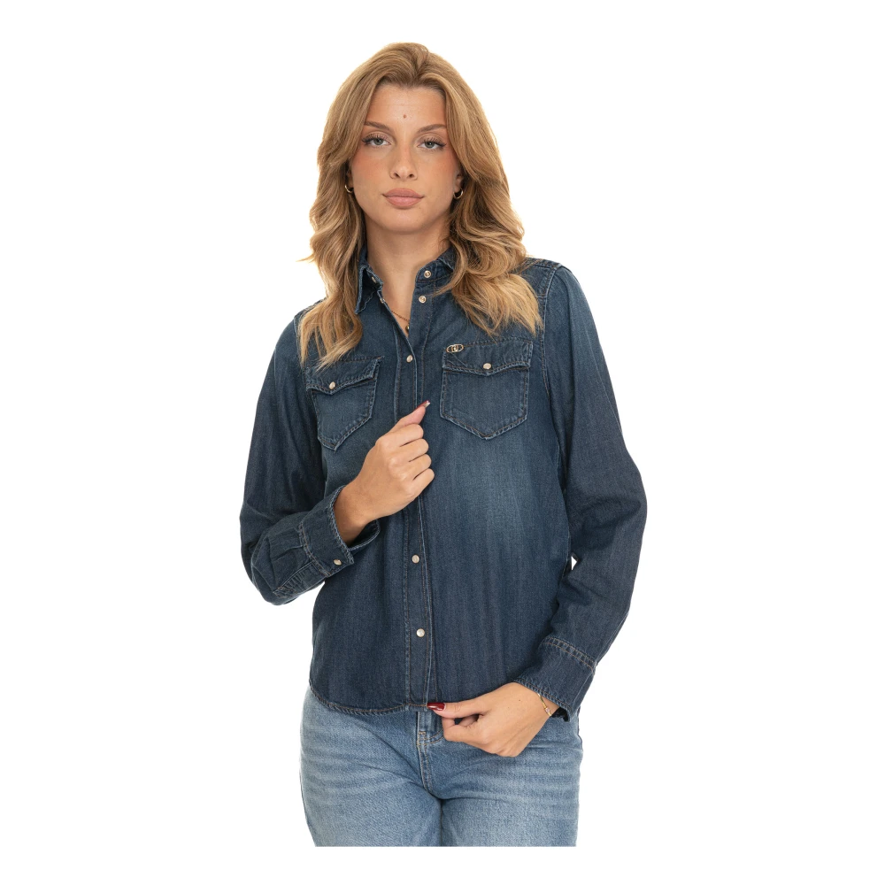 Liu Jo Denim Blouse met Popper Knoopsluiting Blue Dames