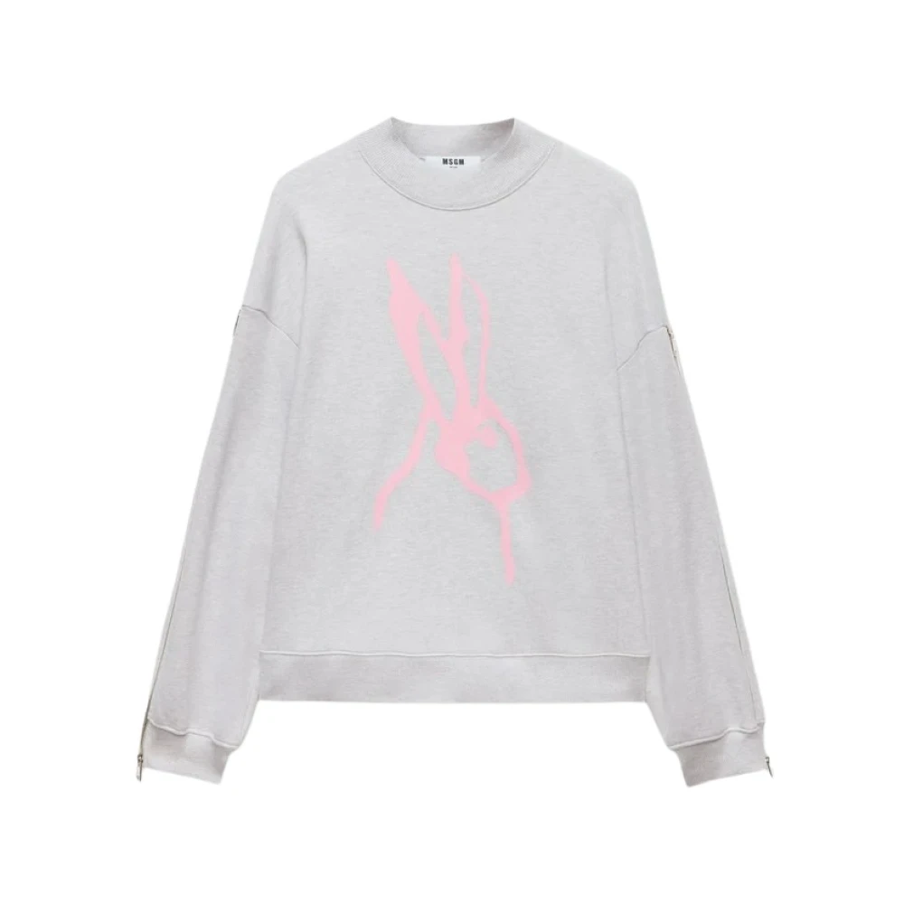 Msgm Women's Gray Sketched Bunny Jersey Sweatshirt - Sweatshirts - S - Sweatshirts & Hoodies