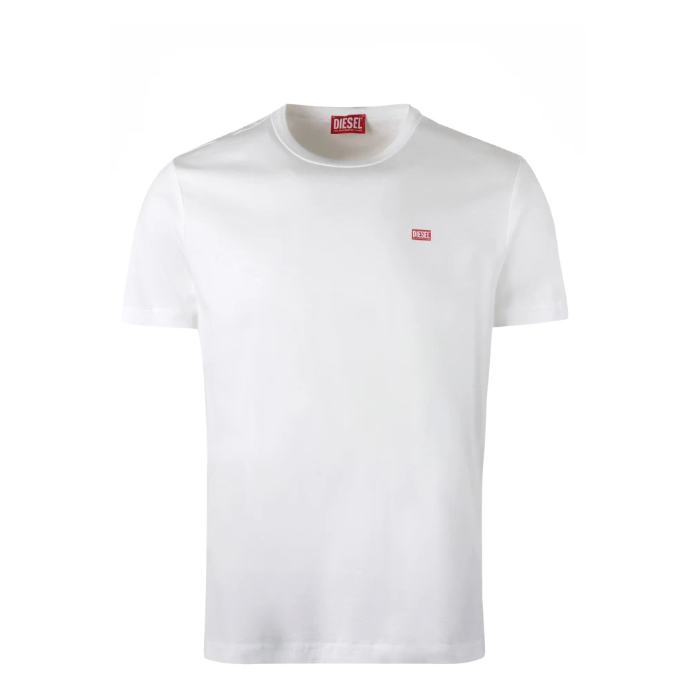 Diesel Vit Bomulls T-Shirt Med Rund Hals