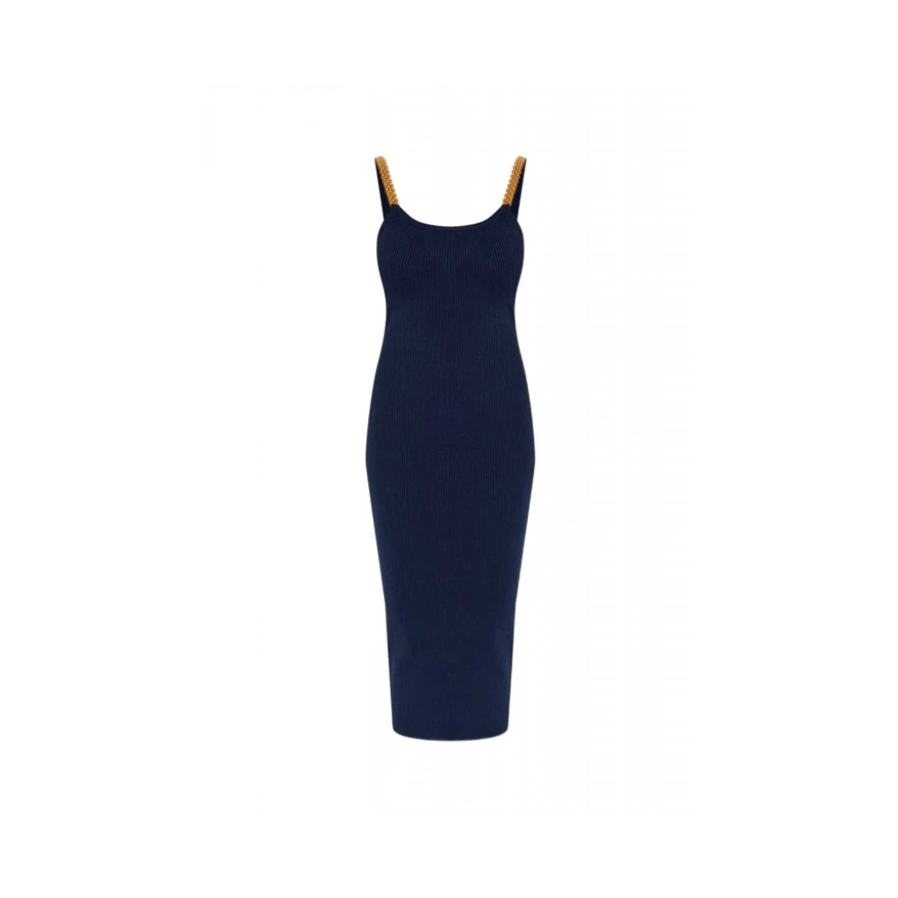 Michael Kors Women's Blue Midi Dresses, L, Embellished Ribbed Knit Tank Dress