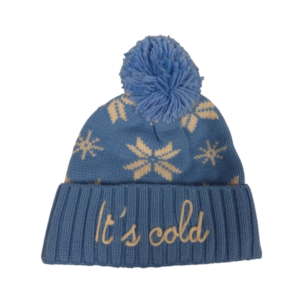 MC2 Saint Barth Noorse Stijl Pom Wollen Hoed Blue Dames