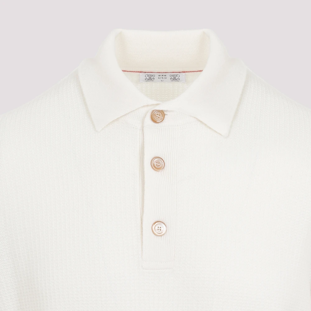 BRUNELLO CUCINELLI Cashmere Knit Polo Shirt Beige Heren