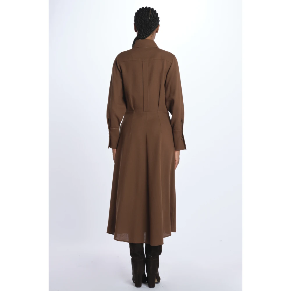 Crida Milano Zijden Geribbelde Bruine Jurk Brown Dames