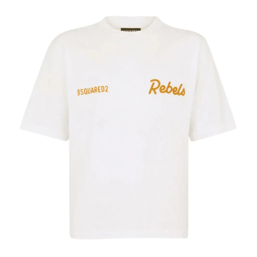 Dsquared2 Men's White T-Shirts, M, T-Shirt Con Ricamo Girocollo Maniche Corte