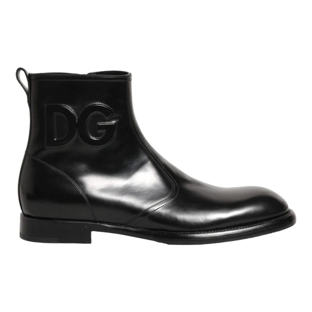 Dolce & Gabbana Men's Black Ankle Boots, 10 Uk, Embossed Logo Ankle Boots
