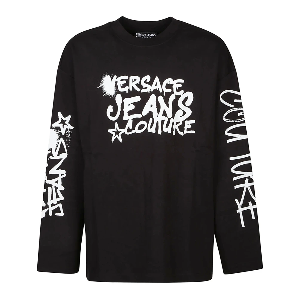 Versace Jeans Couture Zwart Logo Dripping Longsleeve T-Shirt Black Heren