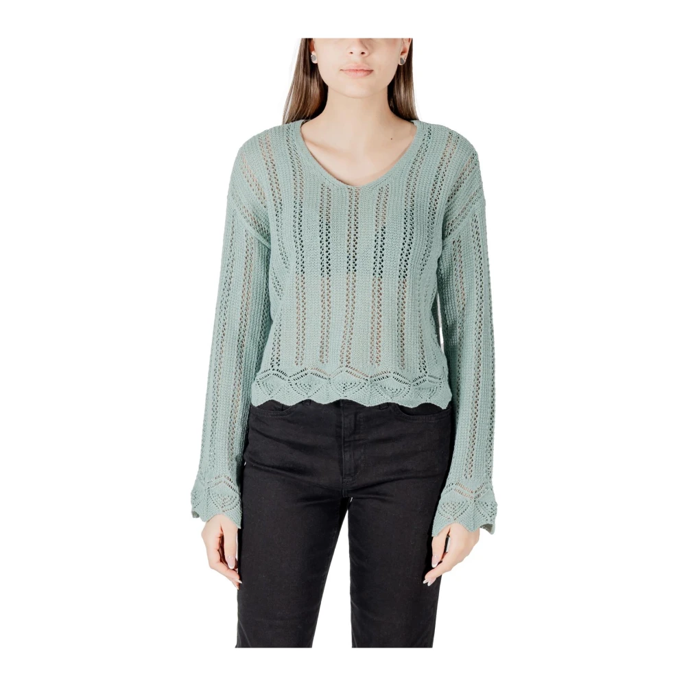 Only Women's Green V-Neck Knitwear, L, V-Neck Long Sleeve Knitwear