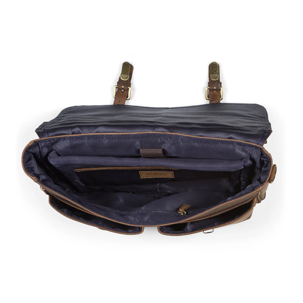 Howard London Bruin leren laptoptas Brown Heren