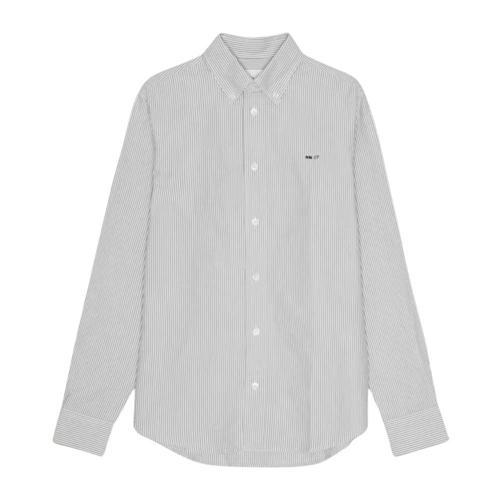 Nn07 Gestreept Oxford Overhemd met Parelmoer Knopen Gray Heren
