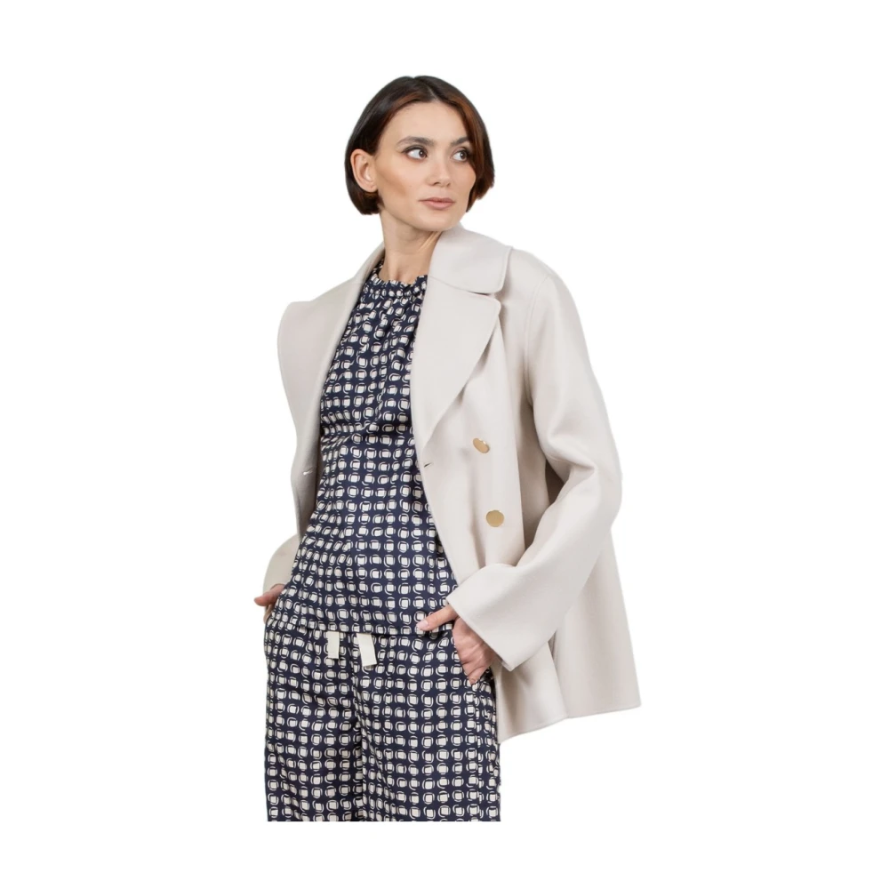 Max Mara Korte Wol Damesjas Dubbelborstig Room Gray Dames
