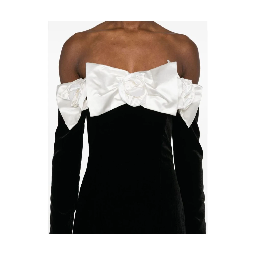 Alessandra Rich Elegant Velvet Off-Shoulder Floral Dress Black Dames