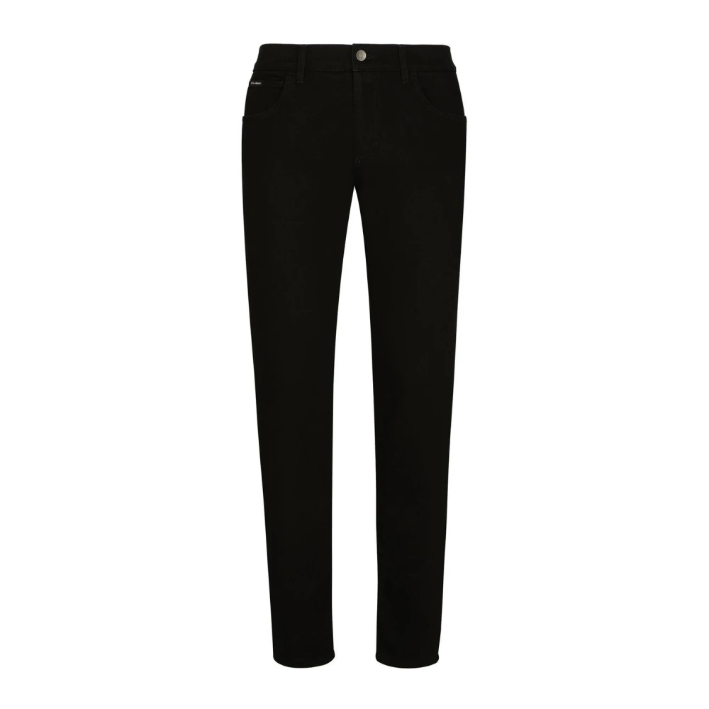 Dolce & Gabbana Zwarte Logo Applique Slim Jeans Black Heren