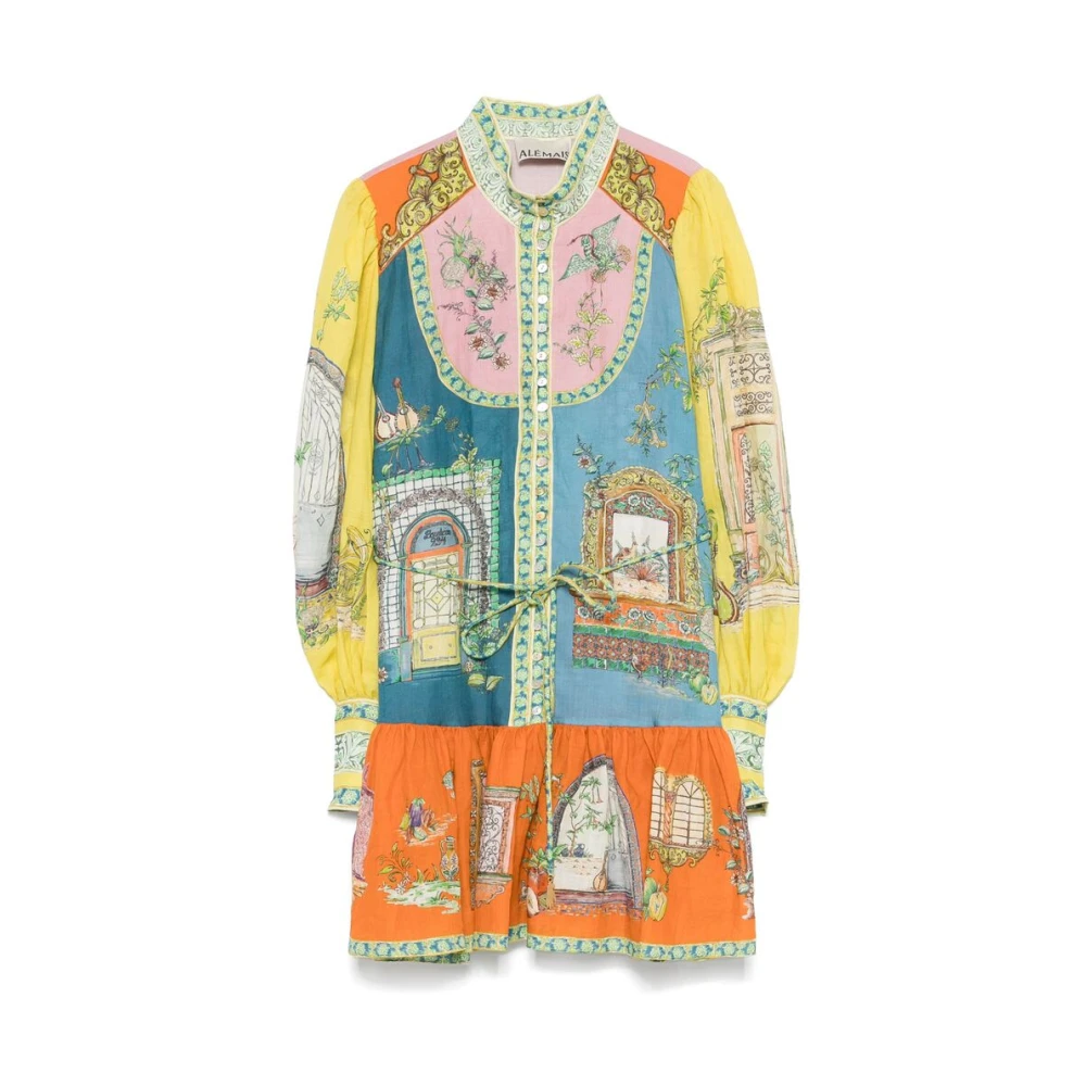Alemais Korenbloemblauwe Color-Block Jurk met Illustratieprint Multicolor Dames