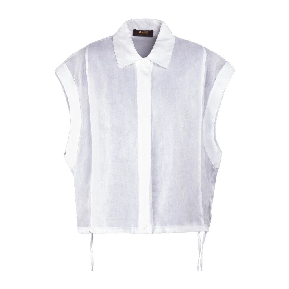 Moorer Ramie Mouwloze Shirt Moderne Pasvorm White Dames