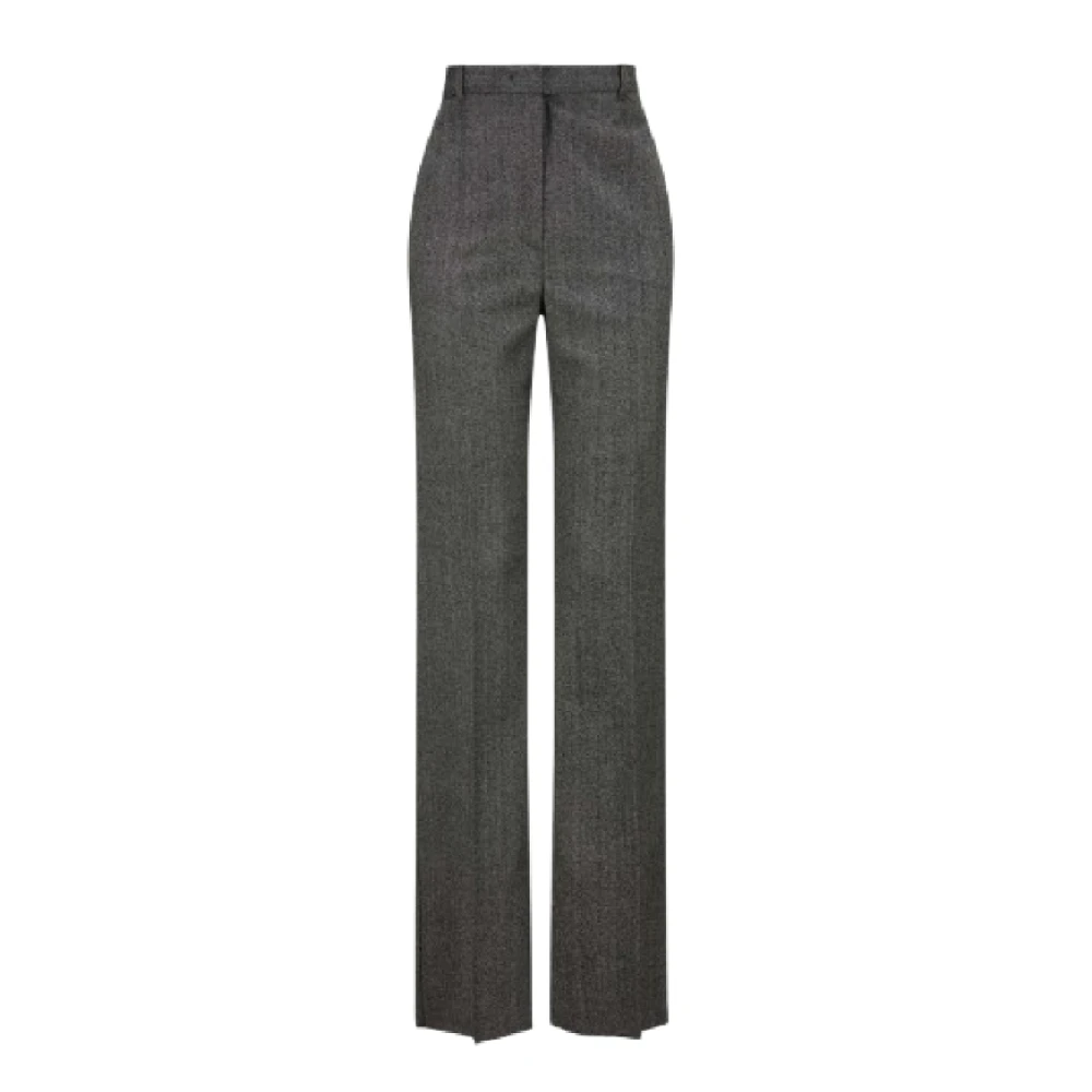Max Mara Grijze Wolflanel Straight-Cut Broek Gray Dames