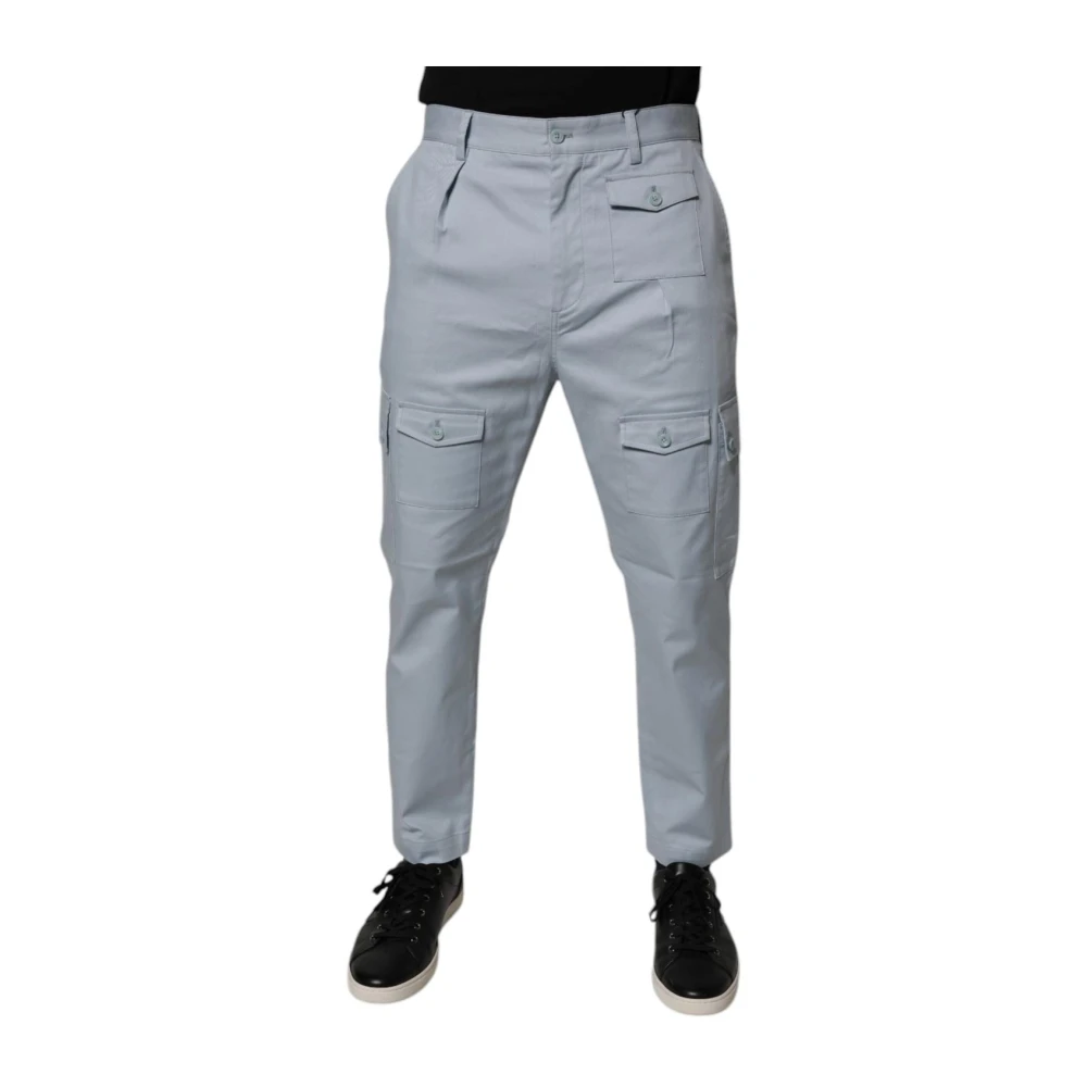 Dolce & Gabbana Men's Blue Slim-Fit Trousers, M, Cargo Tapered Trousers With Zipper