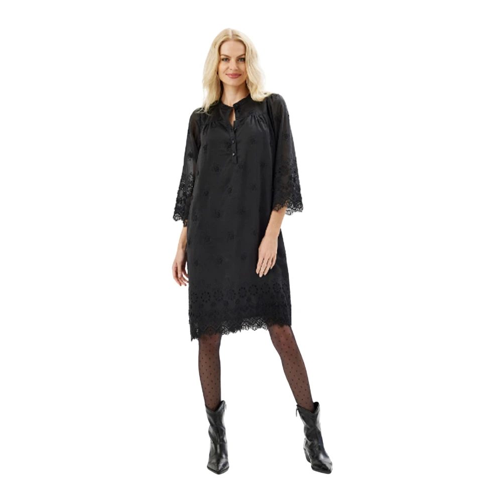 IN Front Zwarte Kant Jurk Black Dames