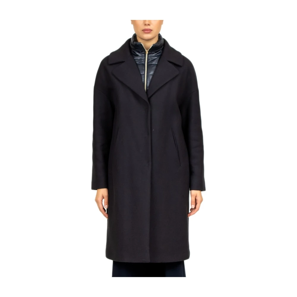 Herno Blauwe wollen jas met verwijderbare puffer Blue Dames