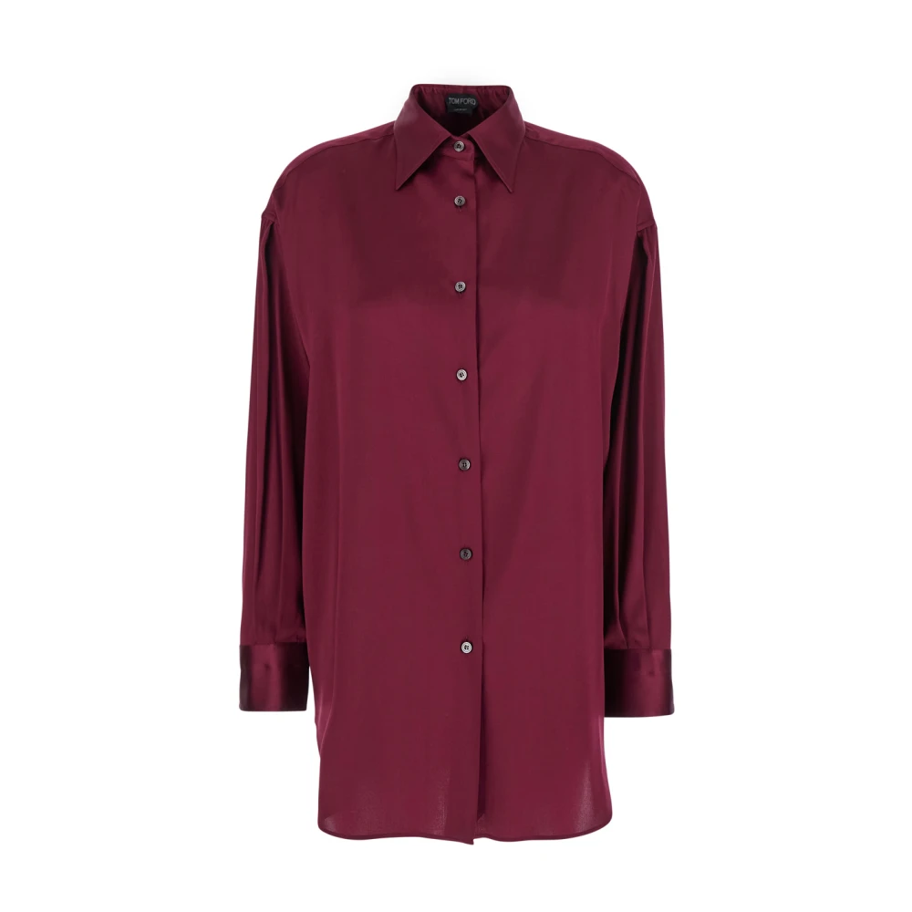 Tom Ford Women's Red Silk Stretch Bordeaux Shirt Classic Collar 2XS