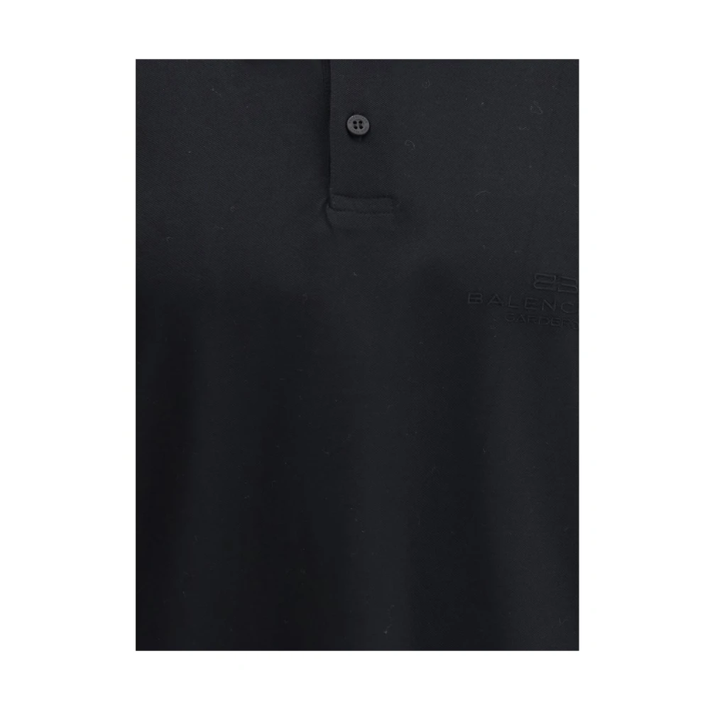 Balenciaga Polo Shirt met Geribbelde Kraag en Logo Black Heren