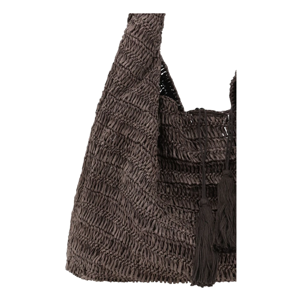 P.a.r.o.s.h. Bruine Raffia Schoudertas met Tassels Brown Dames
