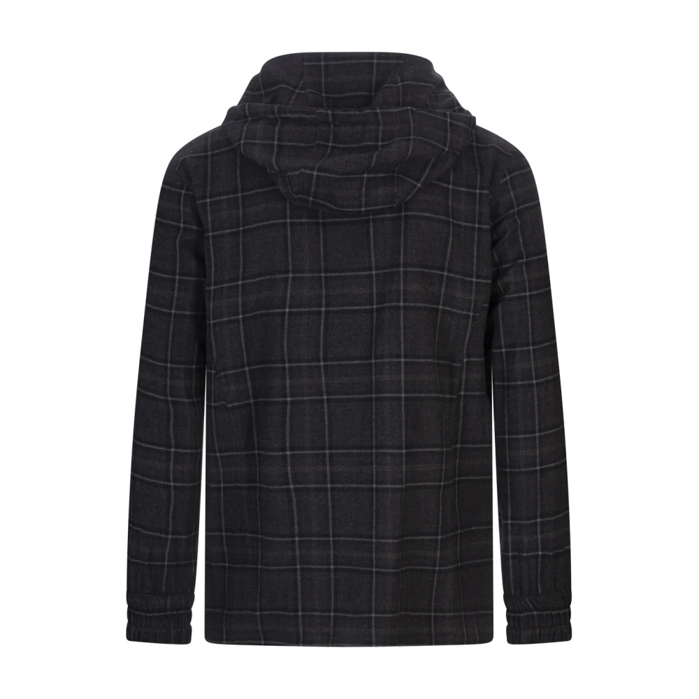 Kiton Grijze Zip-Up Hoodie met Blauw Ruitpatroon Gray Heren