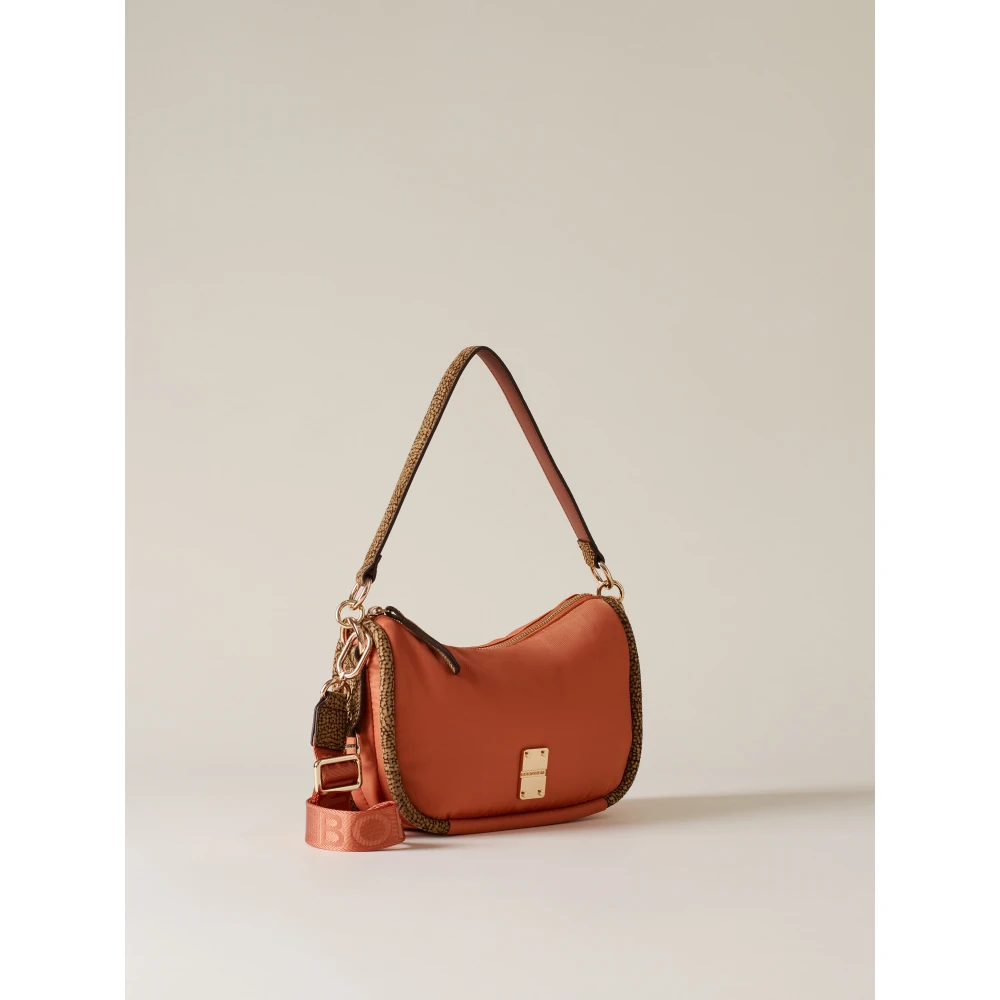 Borbonese Hobo tas van gerecycled stof met lam details Orange Dames