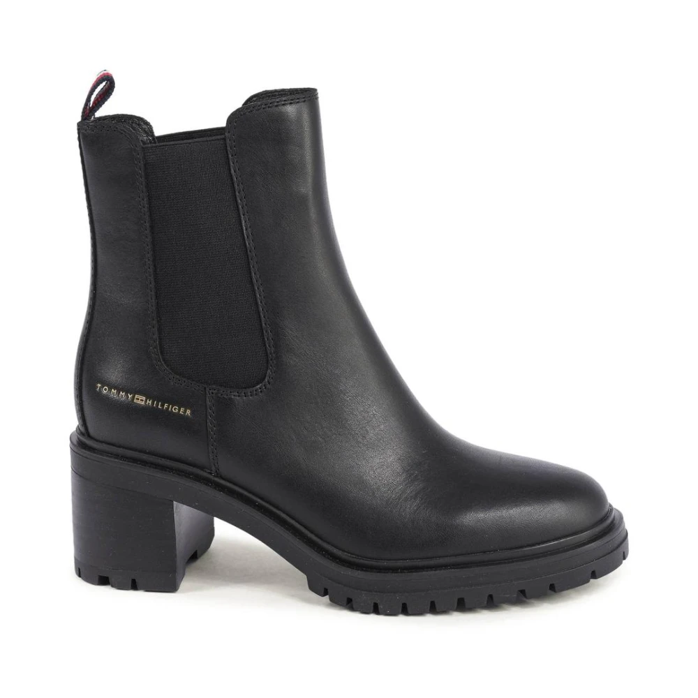 Tommy Hilfiger Women's Black Leather Block Heel Boots