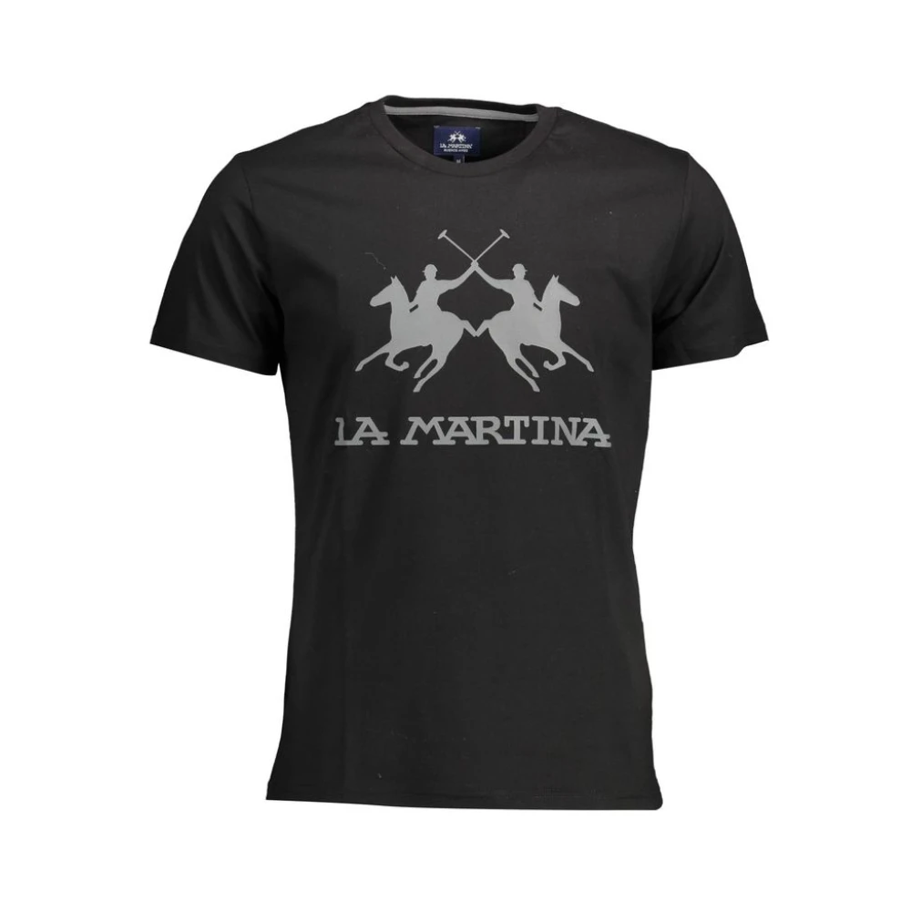 La Martina Elegant Crew Neck Tee With Iconic Print - Male - T-Shirts - Black - L - Tops