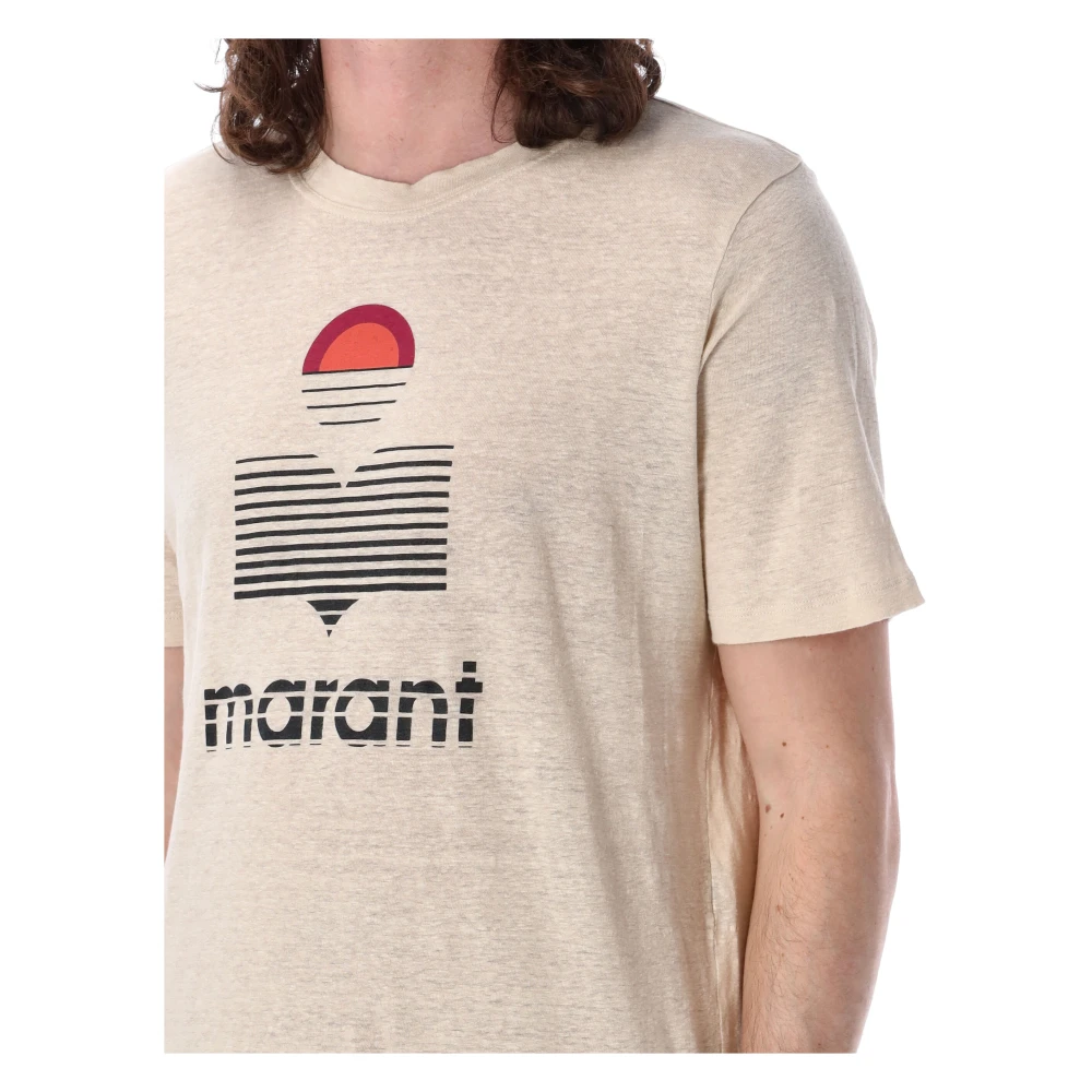 Isabel marant Karman Logo Print Crewneck T-Shirt Beige Heren