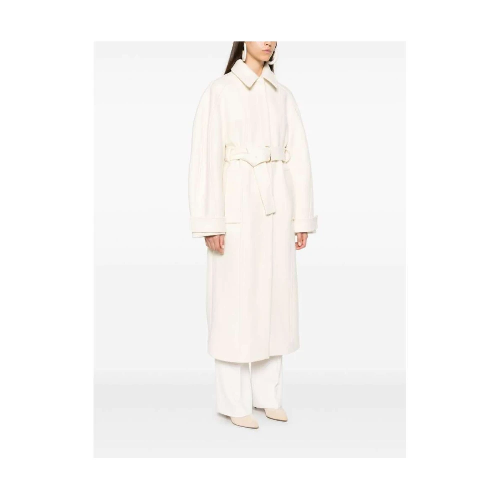 Jacquemus Off-White Wollen Jas met Riem White Dames