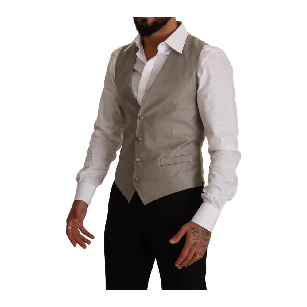 Dolce & Gabbana Elegant Beige Suit Vest Gray Heren